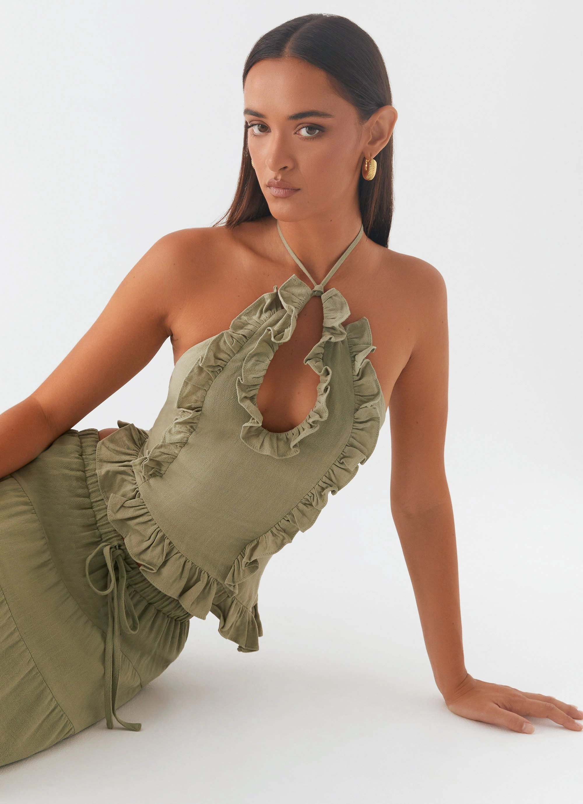 Statement Neck Mariella Linen Top - Sage