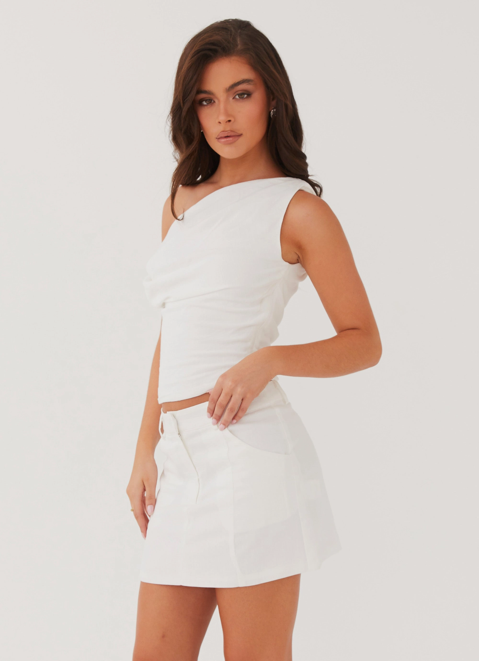 Marissa Linen One Shoulder Top - White Quick Look