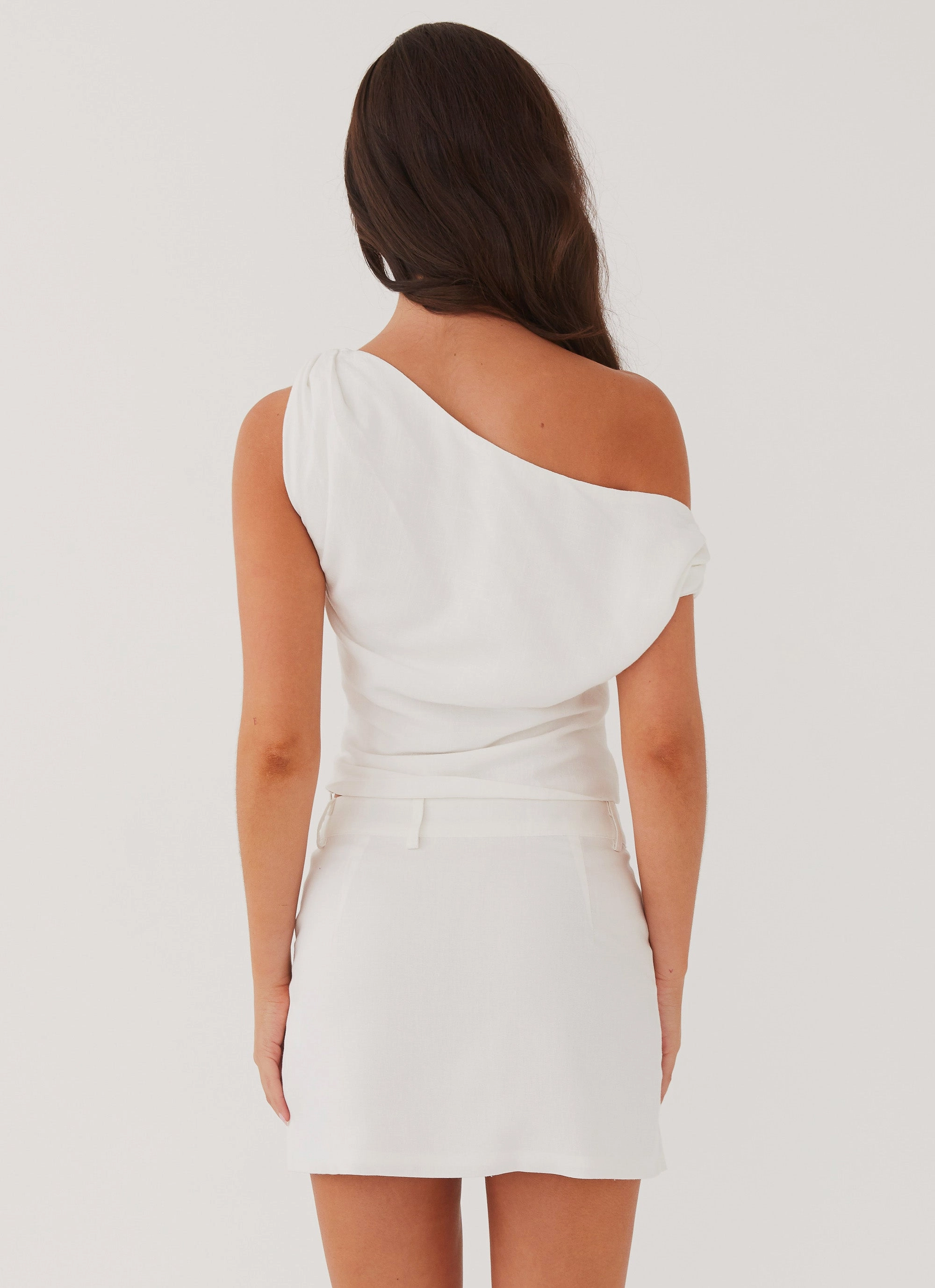 Marissa Linen One Shoulder Top - White Signature-Style Wave Soft