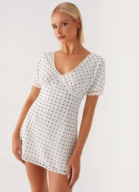 Marlowe Mini Dress - White Polkadot Timeless Piece