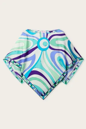 Fashionable Pick Anti Cling Fabric Marmo Print Silk Twill Cape Blouse