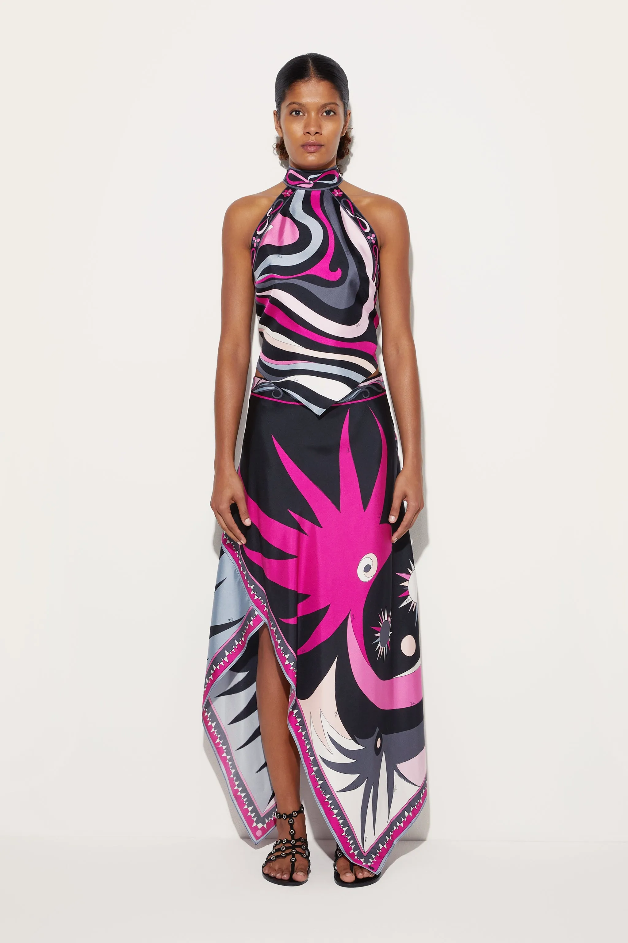 Marmo Print Silk Twill Drop Top Geometric Design Thermal Regulation Fabric