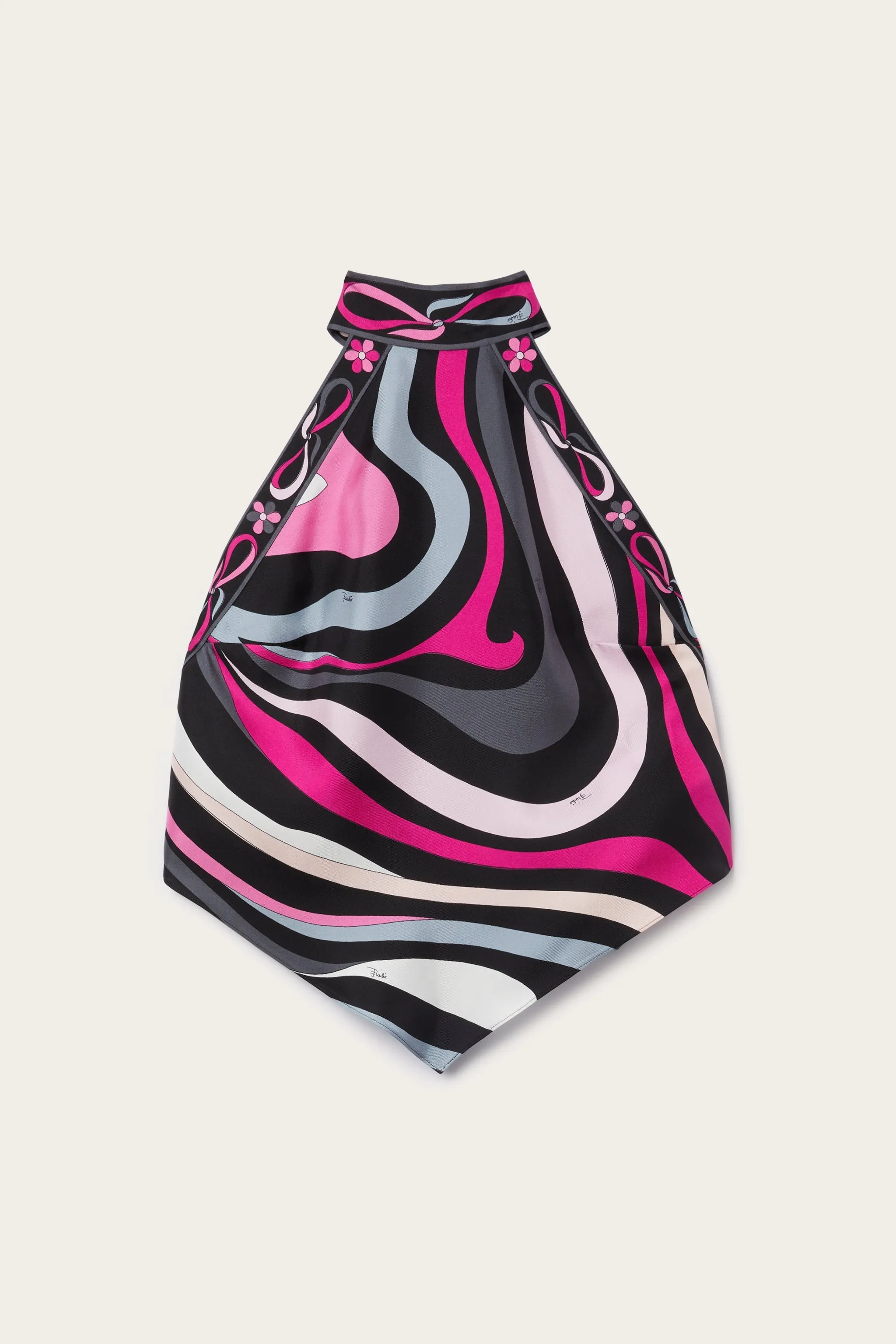 Functional Pocket Marmo Print Silk Twill Drop Top