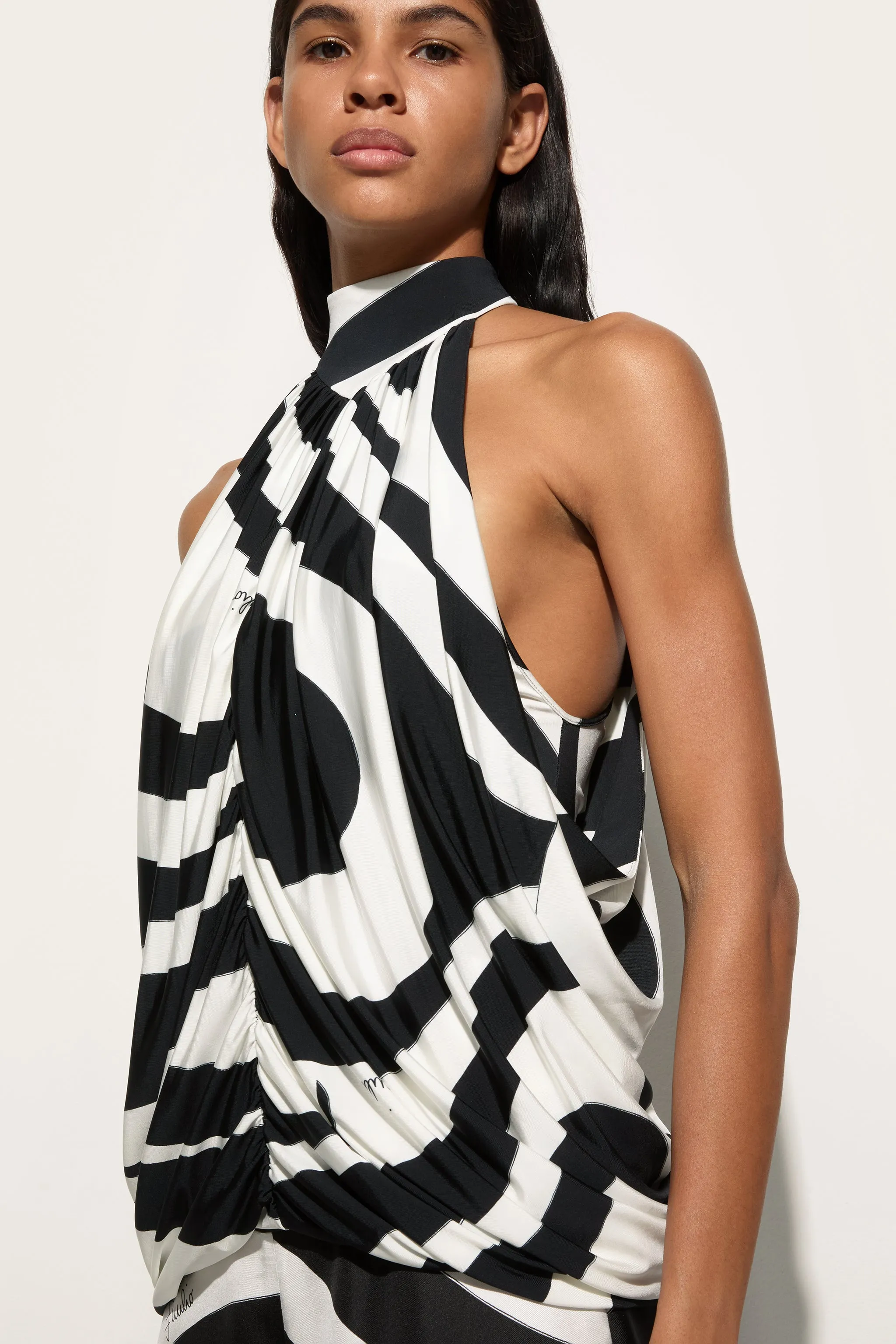 Marmo Print Sleeveless Top Reinforced Collar