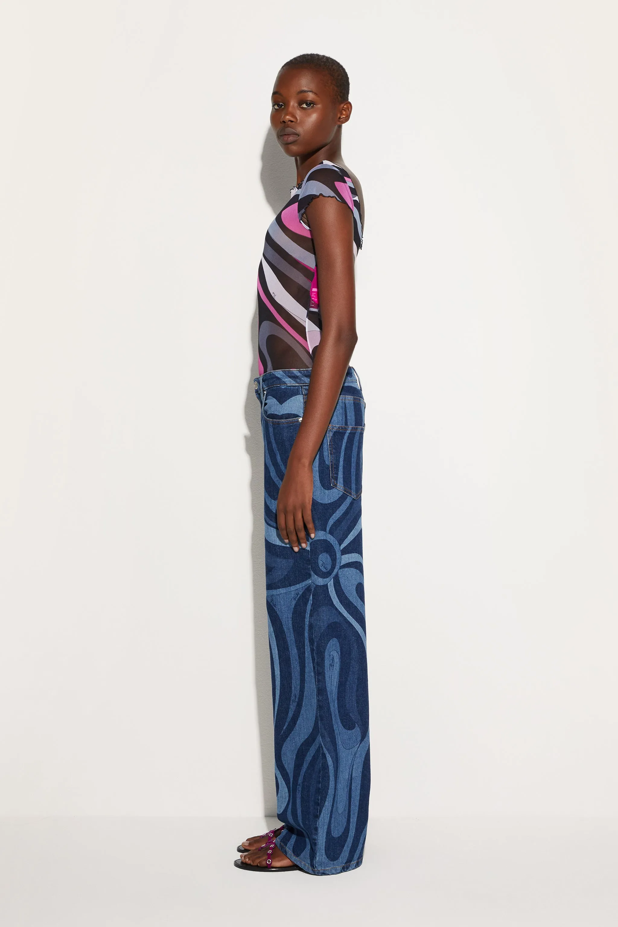 Weekend Vibes Yoke Design Marmo Print Tulle Top