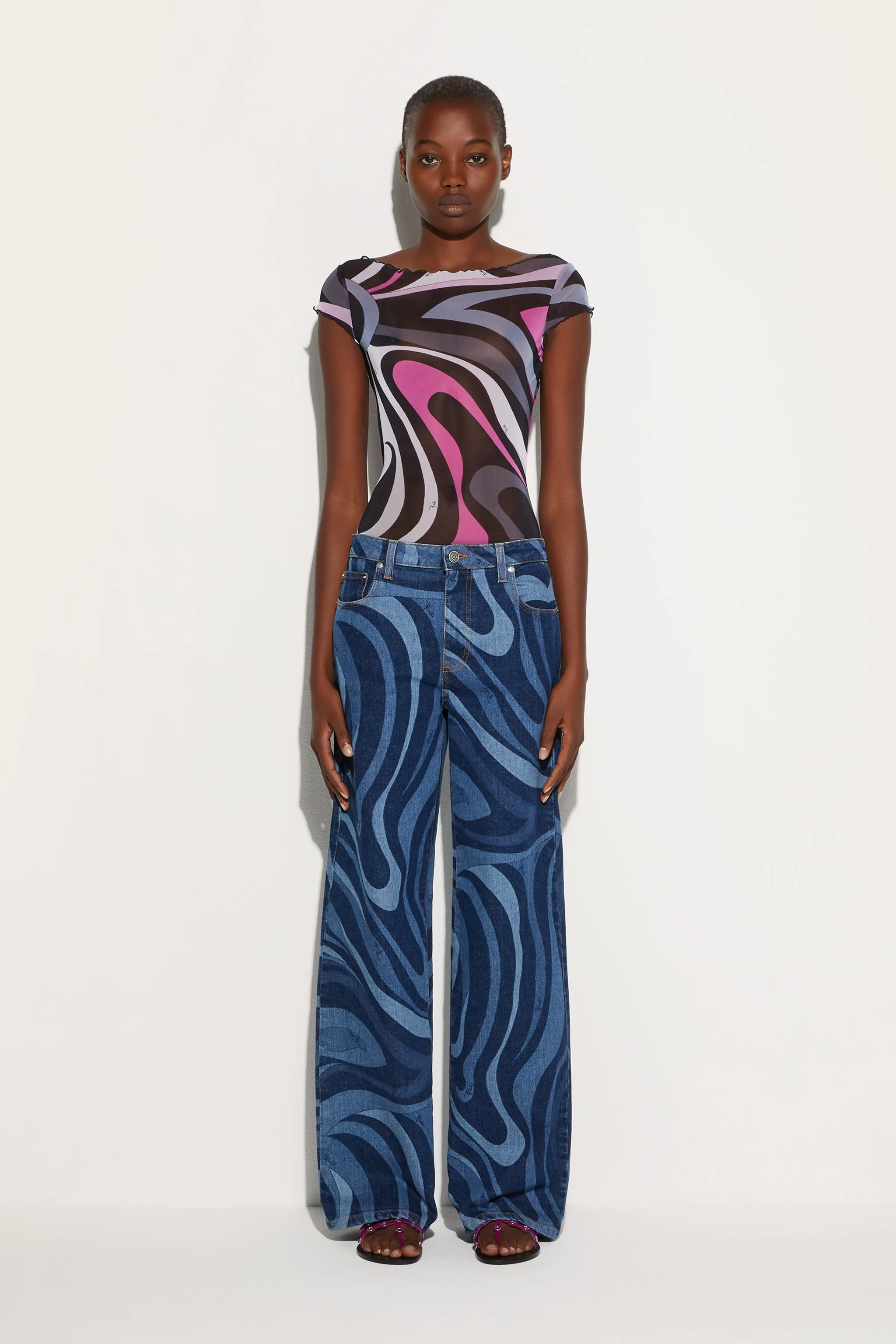 Marmo Print Tulle Top Button Down Design