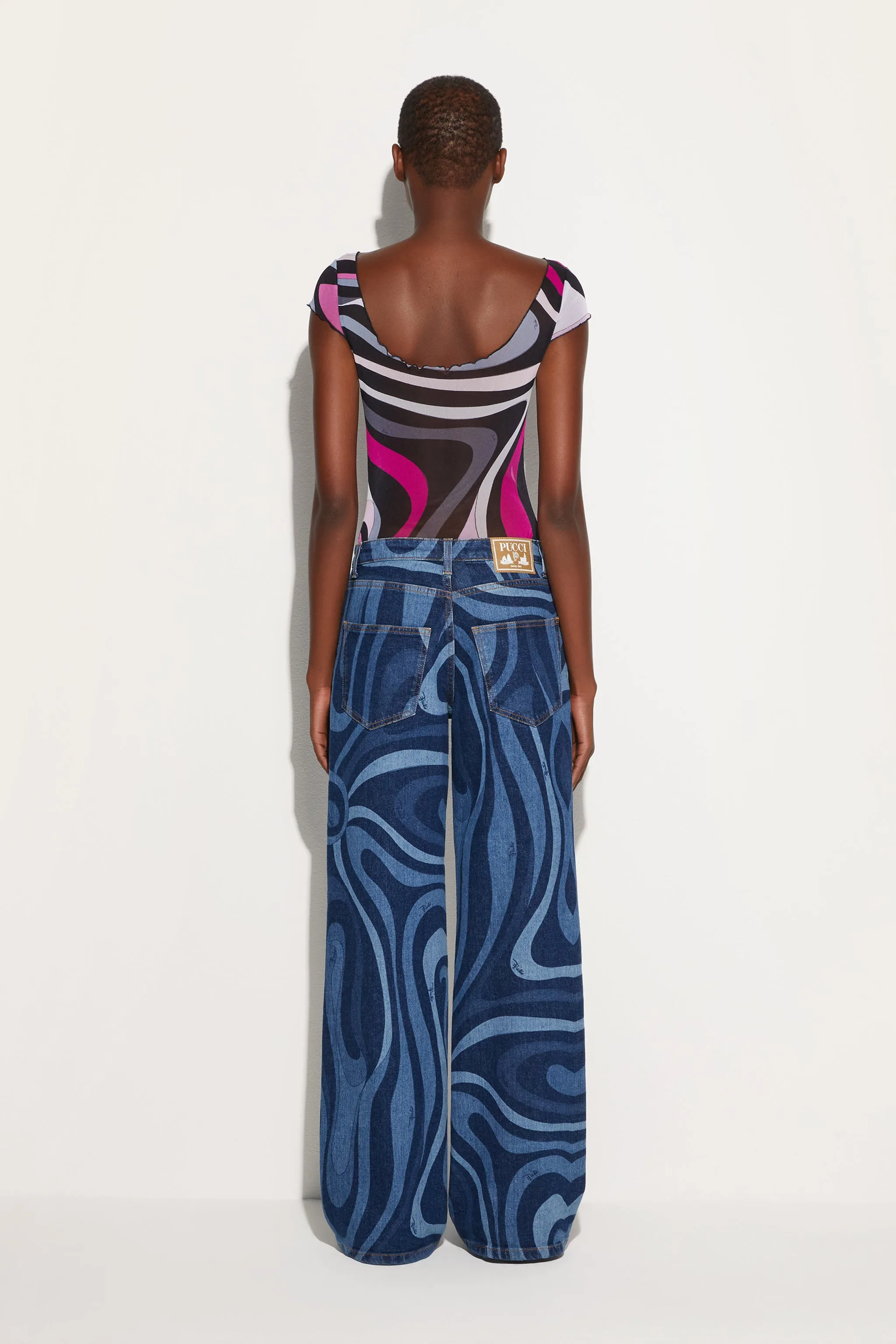 Geometric Design Marmo Print Tulle Top