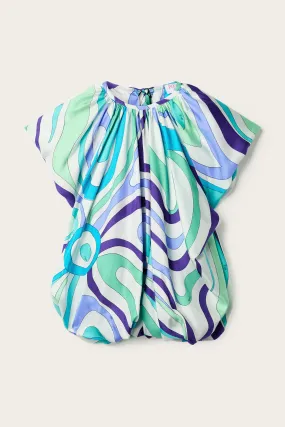 Lightweight Comfort Cultural Inspired Marmo Print Voluminous Top