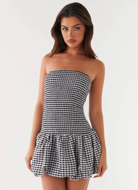 Button Accent All Day Ready Martell Mini Dress - Black Gingham