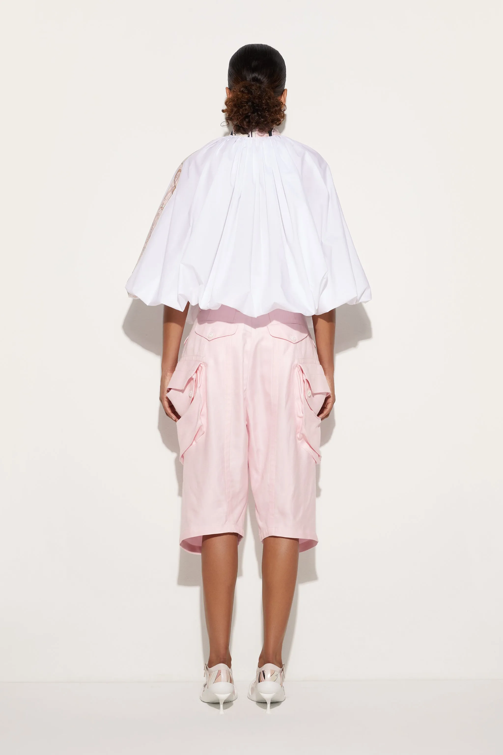 Voluminous Blouse With Printed Details Classic Appeal Subtle Print