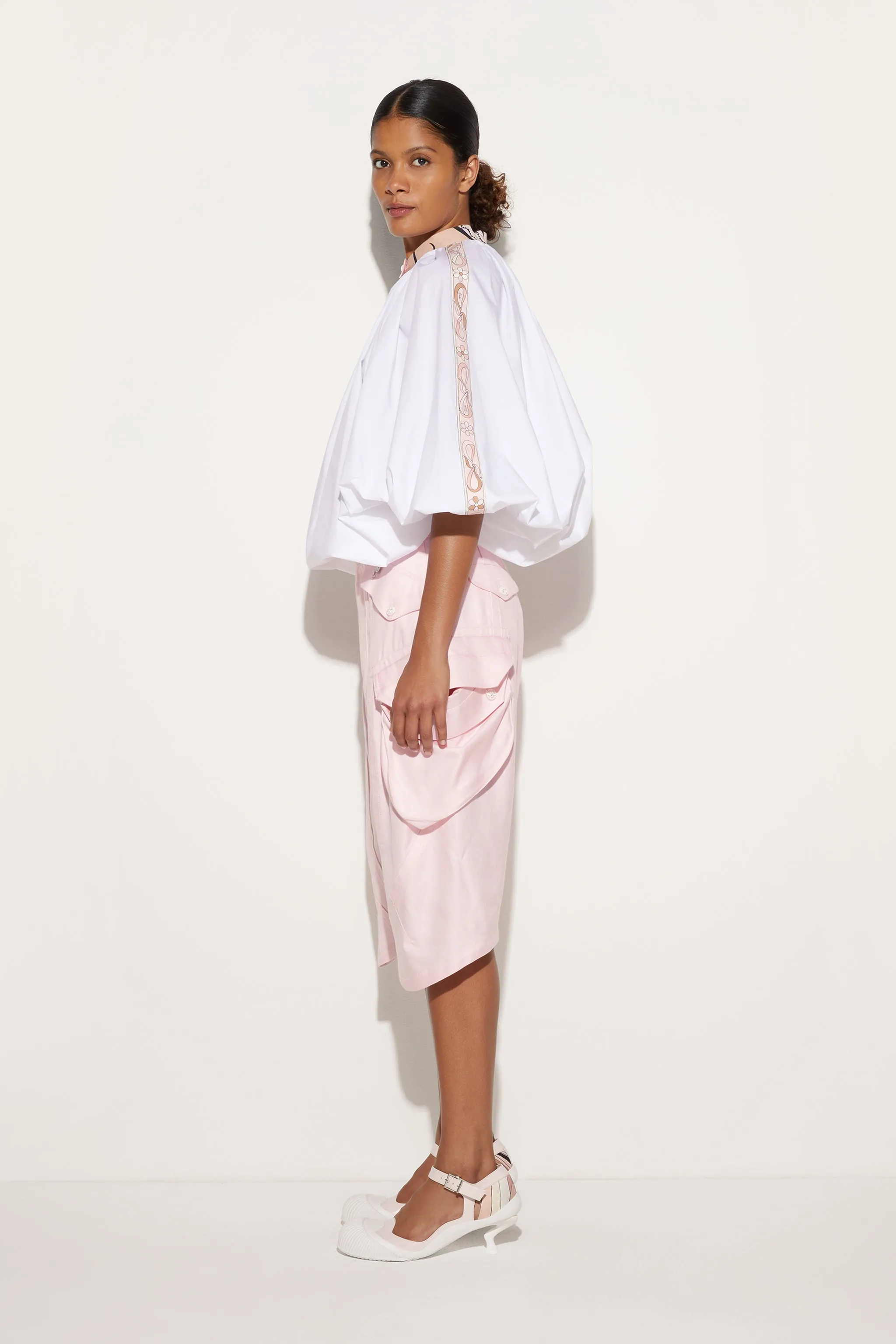 Voluminous Blouse With Printed Details Neutral Colors