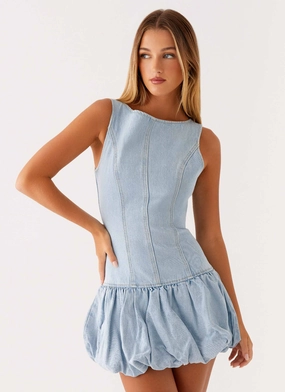 Beauty Feel Smart Fit Wear Meg Bubble Denim Mini Dress - Blue