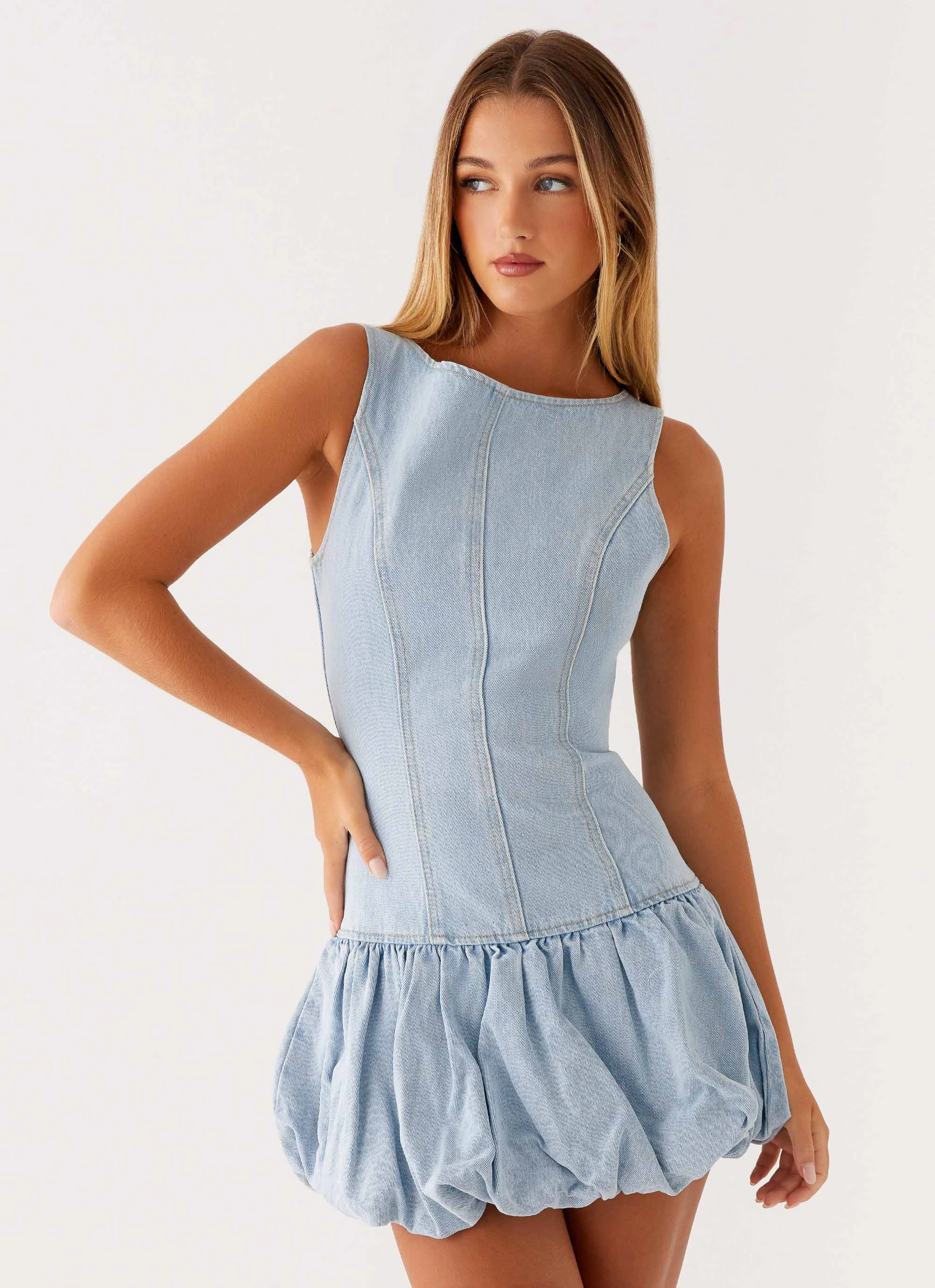 Beauty Feel Smart Fit Wear Meg Bubble Denim Mini Dress - Blue