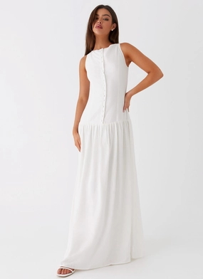 Comfort Layer Wear Wrap-Style Meggie Linen Maxi Dress - White
