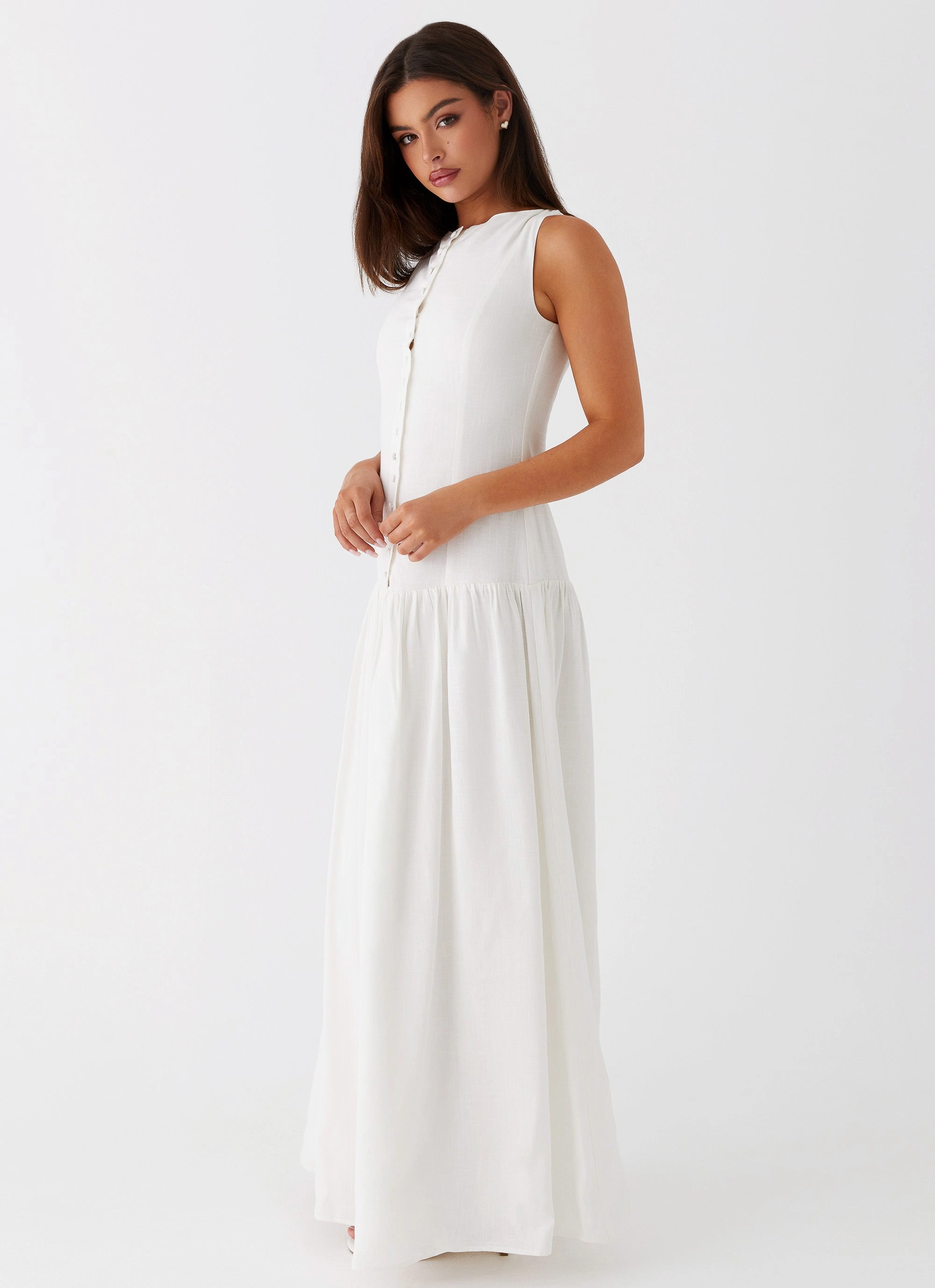 Meggie Linen Maxi Dress - White Cozy Vibe Mood Glow