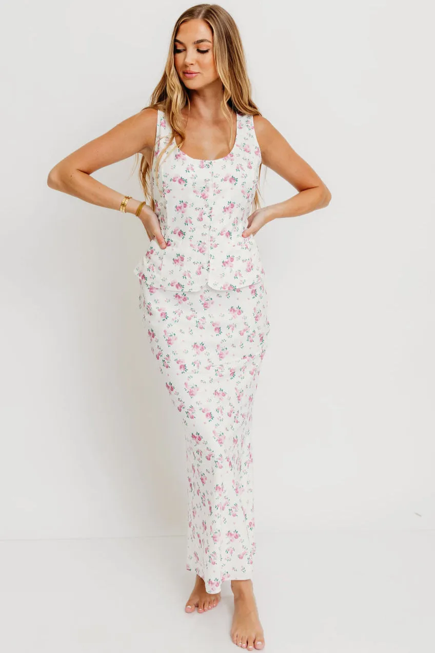 Melrose Floral Button-Up Top and Maxi Skirt Set in Off White *Final-Sale* Daily Comfort