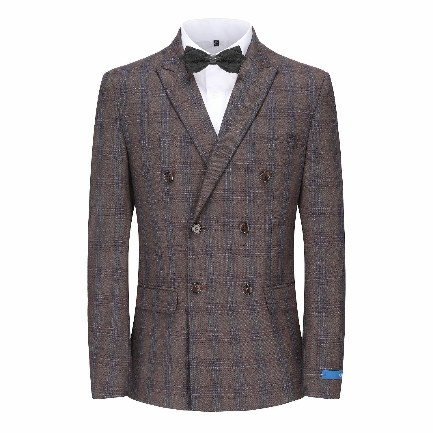Men's 2-Piece Performance Stretch Double Breasted Blue Check Suit Timeless Appearance Clean Tailoring