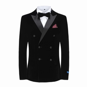 Crisp Fit Men's 2-Piece Velvet Peak Lapel Double-Breasted Slim-Fit Tuxedo With Performance Stretch Pants