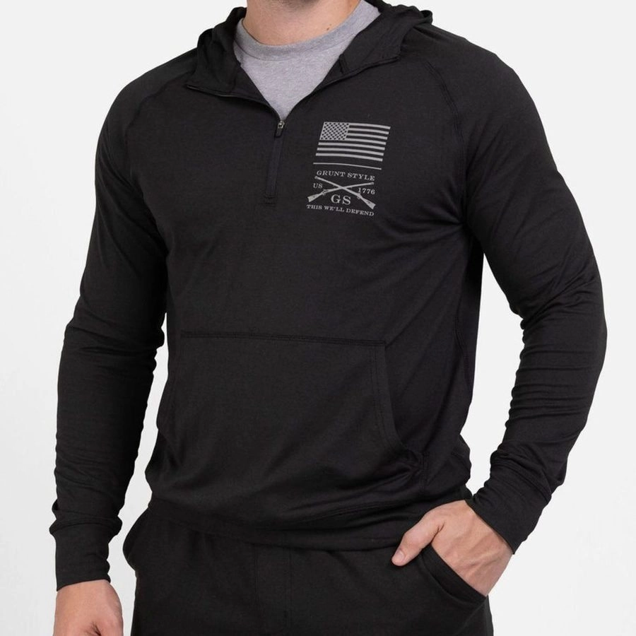 Men's All-Day 1/4 Zip Hoodie - Heather Black Adjustable Spring Wear