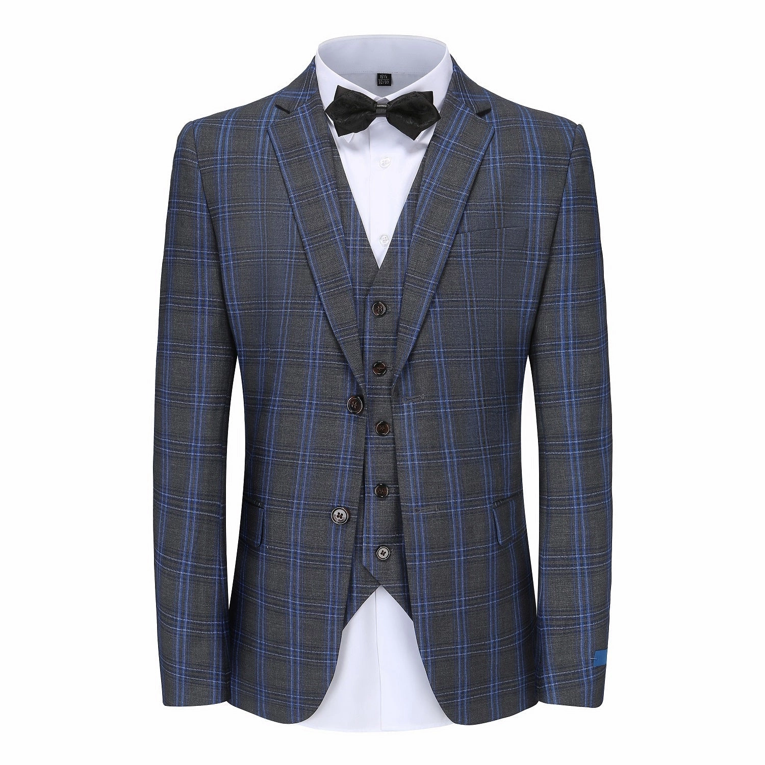 Premium Style Men's Slim-Fit 3PC Blue Contrast Check Plaid Suit