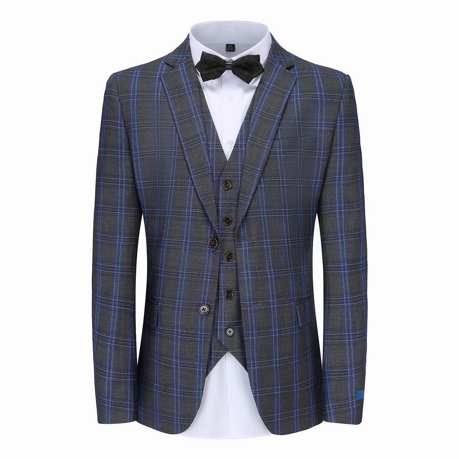 Comfort and Elegance Chic office attire Men's Slim-Fit 3PC Blue Contrast Check Plaid Suit