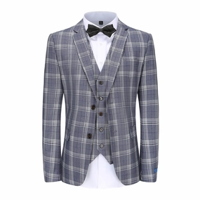 Men's Slim-Fit 3PC Check Plaid Suit Seasonal Layering Polished Appearance