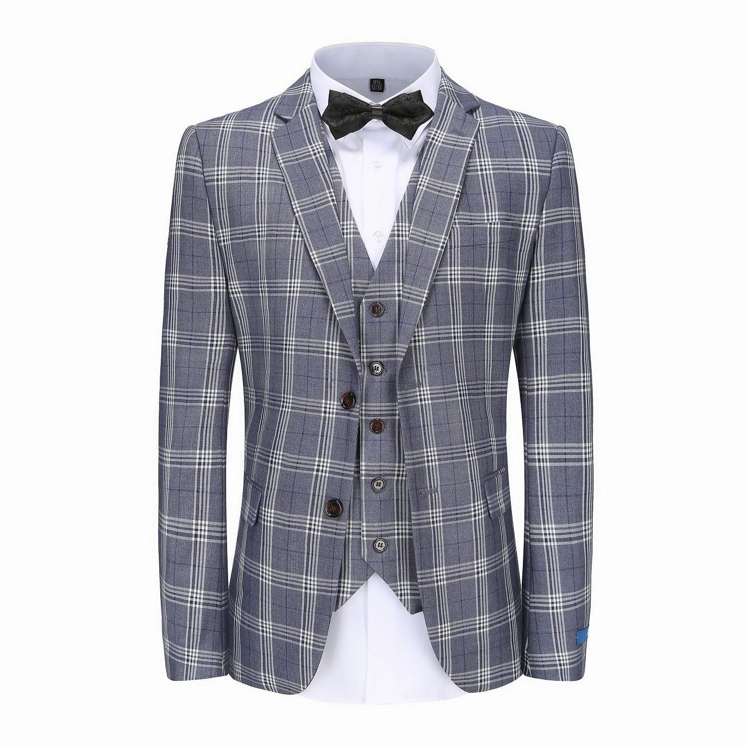Men's Slim-Fit 3PC Check Plaid Suit Work Wearable