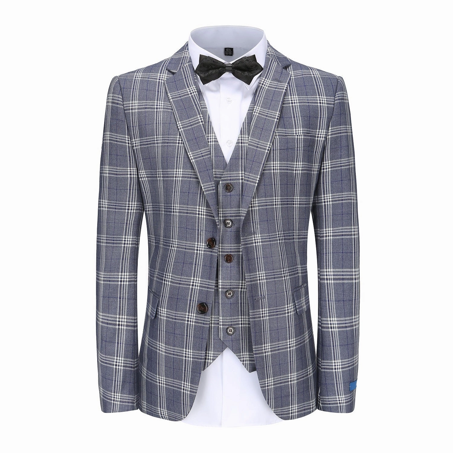 Men's Slim-Fit 3PC Check Plaid Suit Smart Fit