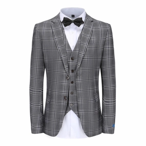 Men's Slim-Fit 3PC Glen Plaid Suit Business Fit Wear Elegant Layers