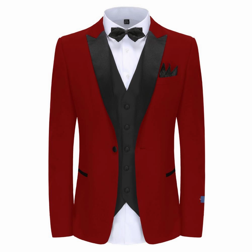 Men's Slim-Fit 3PC Satin Peak Lapel Tuxedo Tailored Comfort Minimalist Aesthetic Detailing