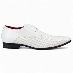 Comfortable Padding Comfort sole Men??s White Pointed Toe Formal Lace Up Perforated Shoes