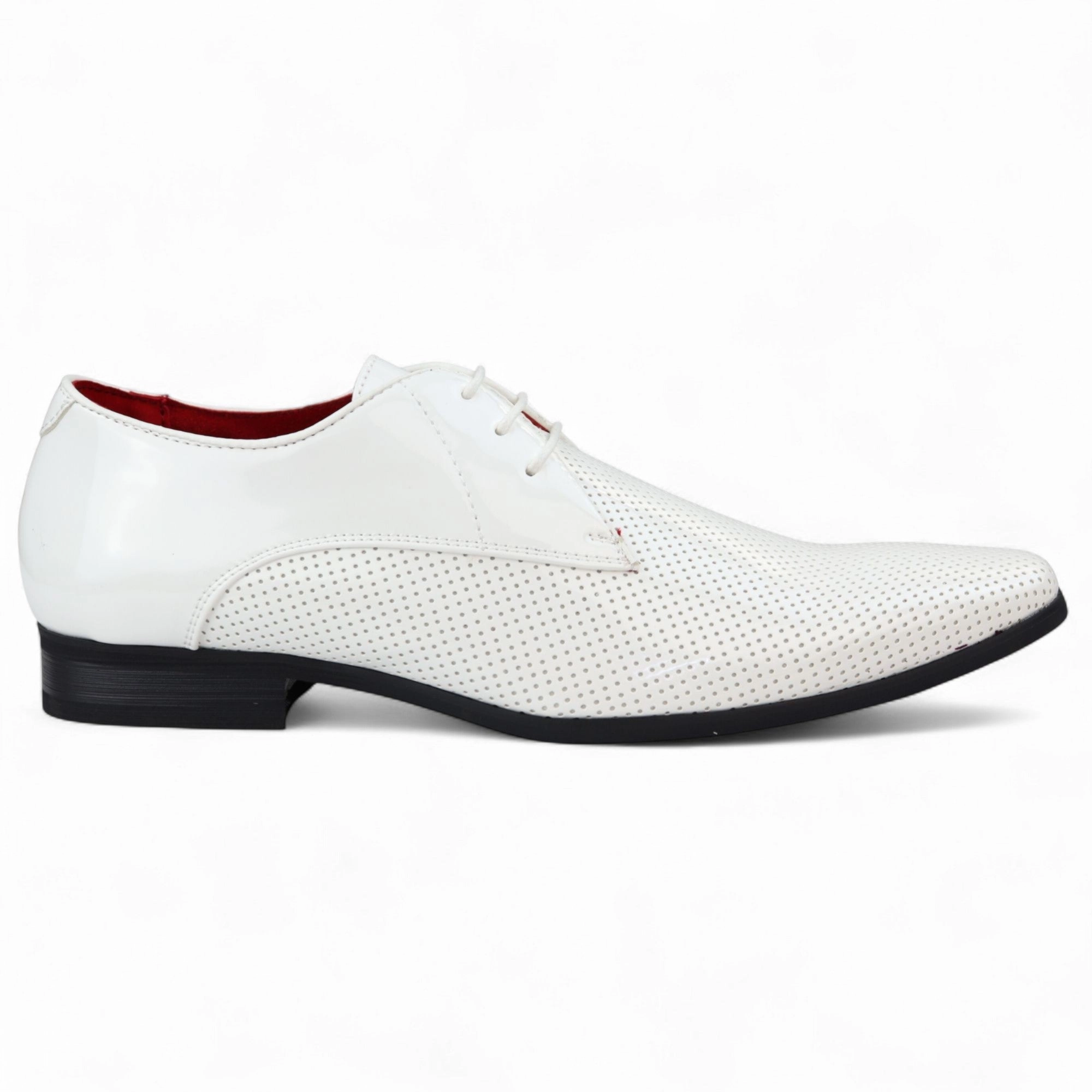 Comfortable Padding Comfort sole Men??s White Pointed Toe Formal Lace Up Perforated Shoes
