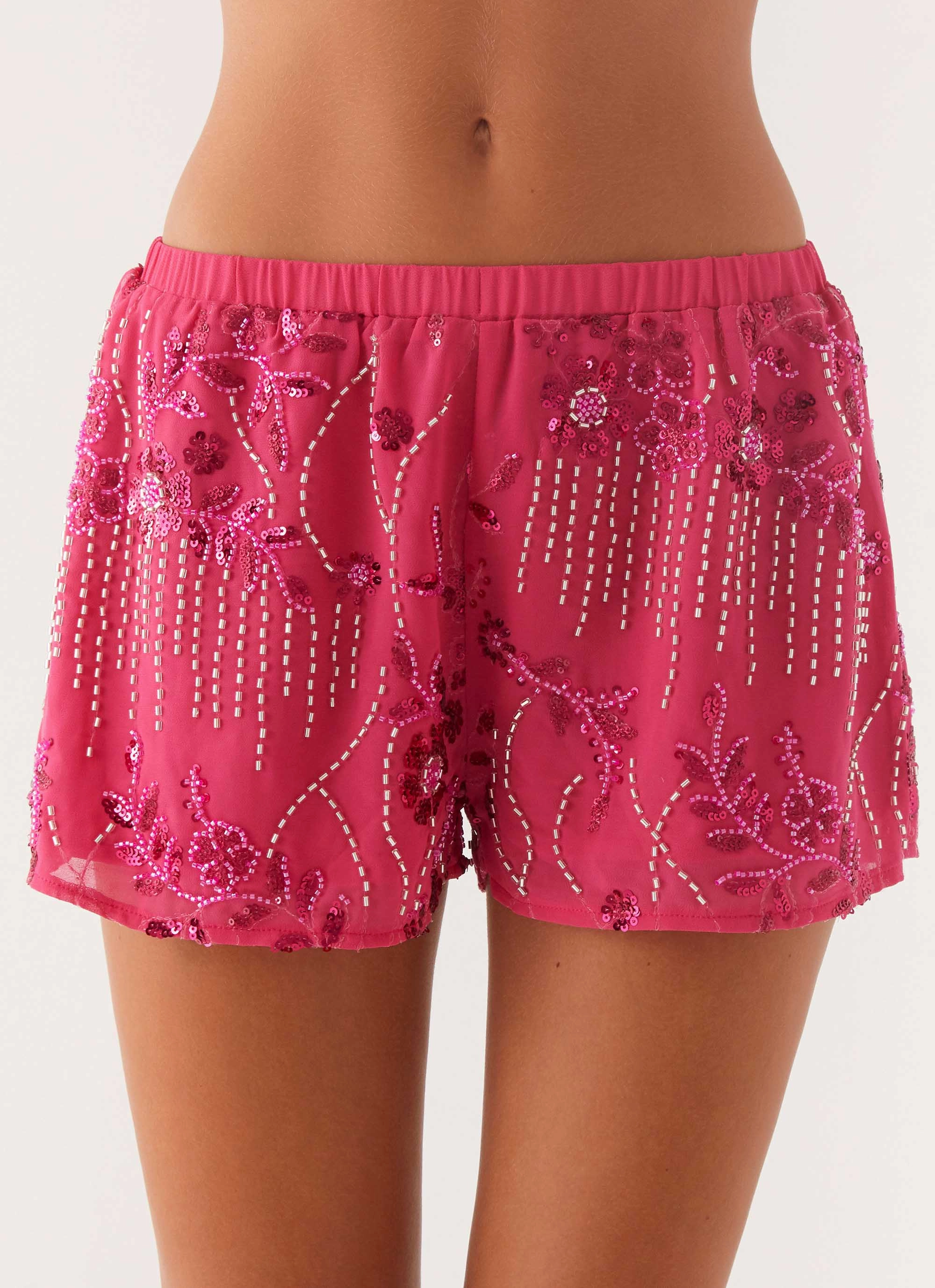 Mercer Sequin Mini Shorts - Fuchsia Slim-fit