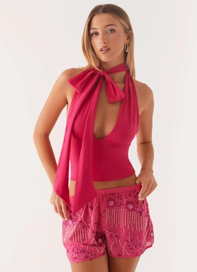 Mercer Sequin Mini Shorts - Fuchsia Slim Silhouette Layered Design