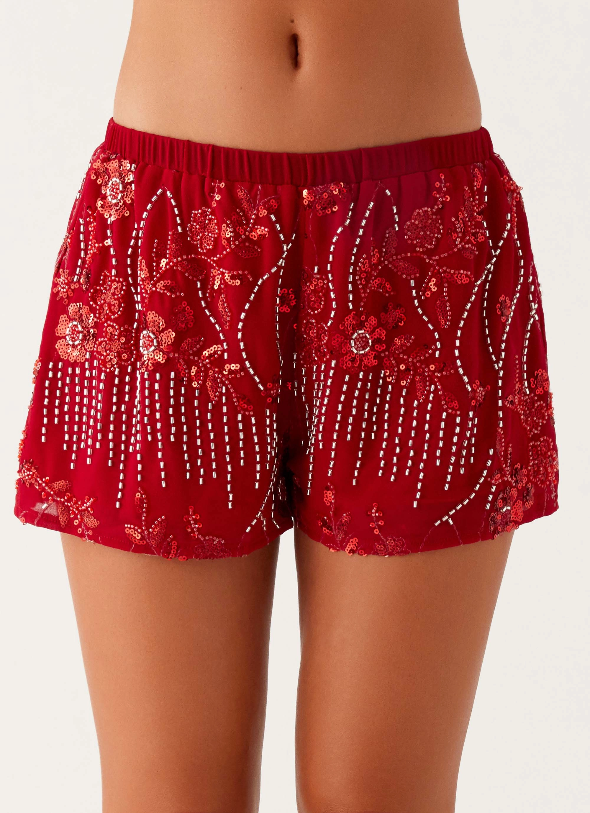 Mercer Sequin Mini Shorts - Red Light Cloud