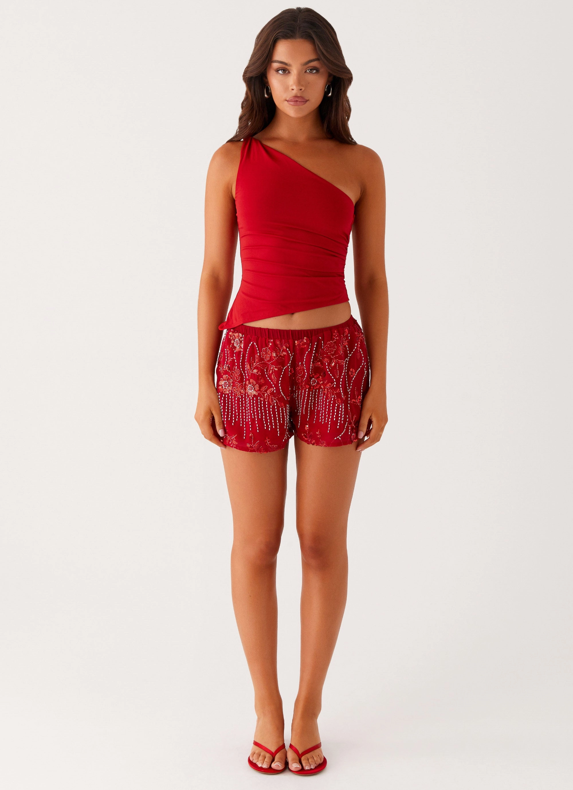 Mercer Sequin Mini Shorts - Red Quick Fit