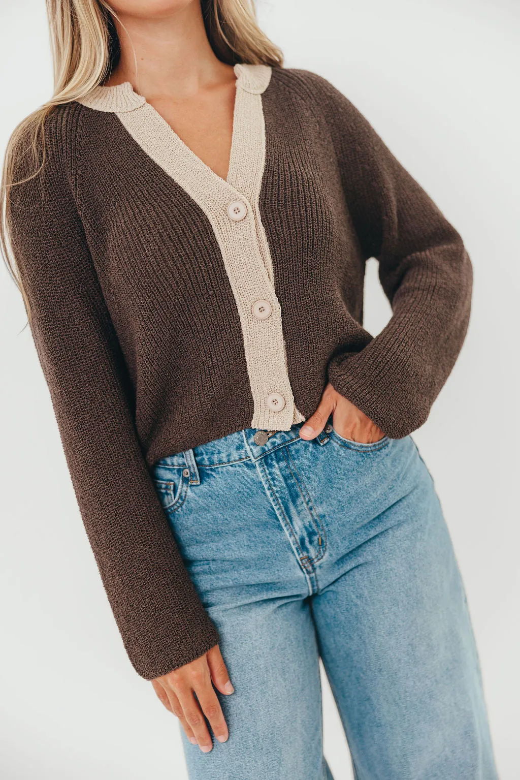 Holland Cardigan Top in Warm Charcoal Ultra Fine Gauge Work From Home