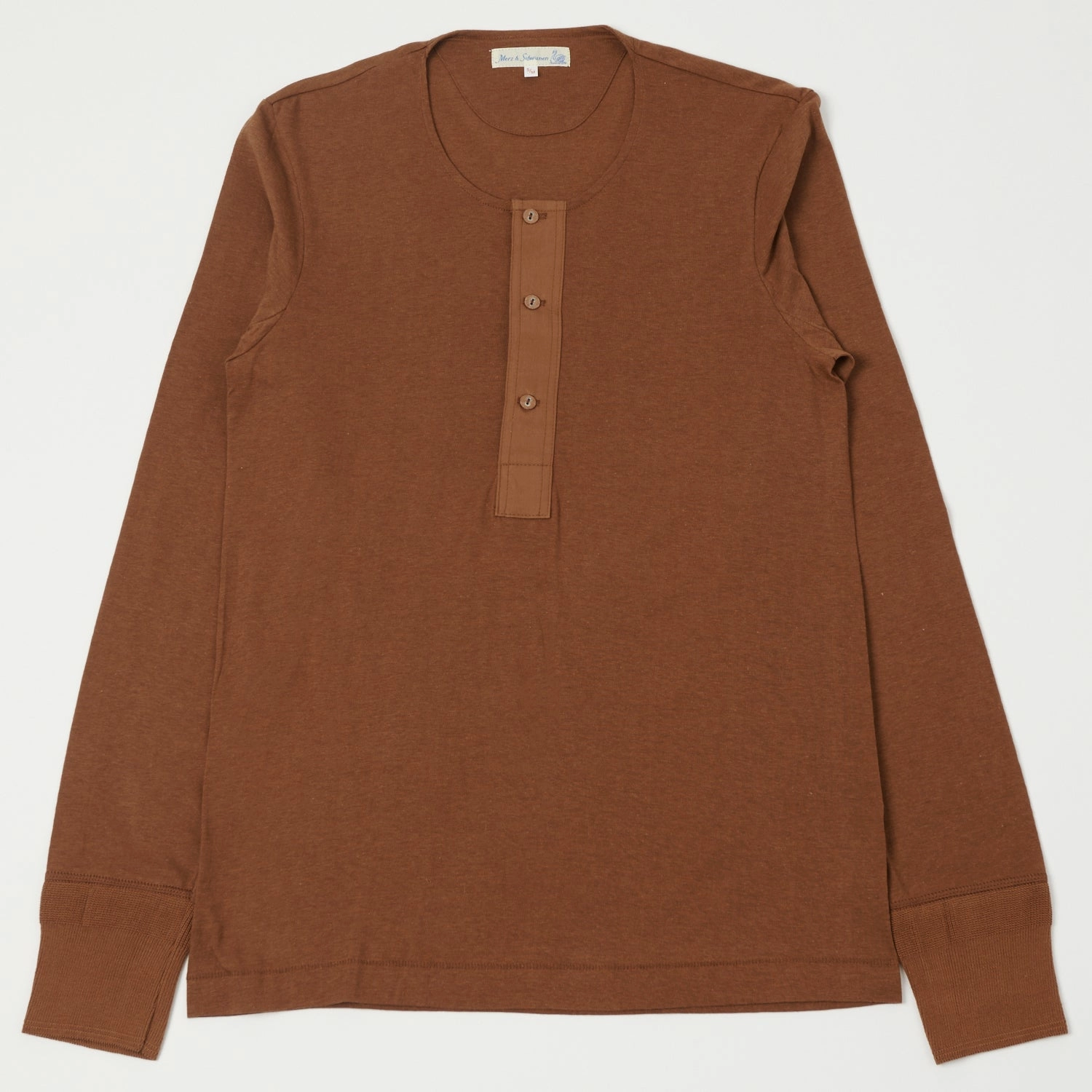 Breathable mesh lining Eco Friendly Dye Merz b. Schwanen 102 Loopwheel Henley Shirt - Tan