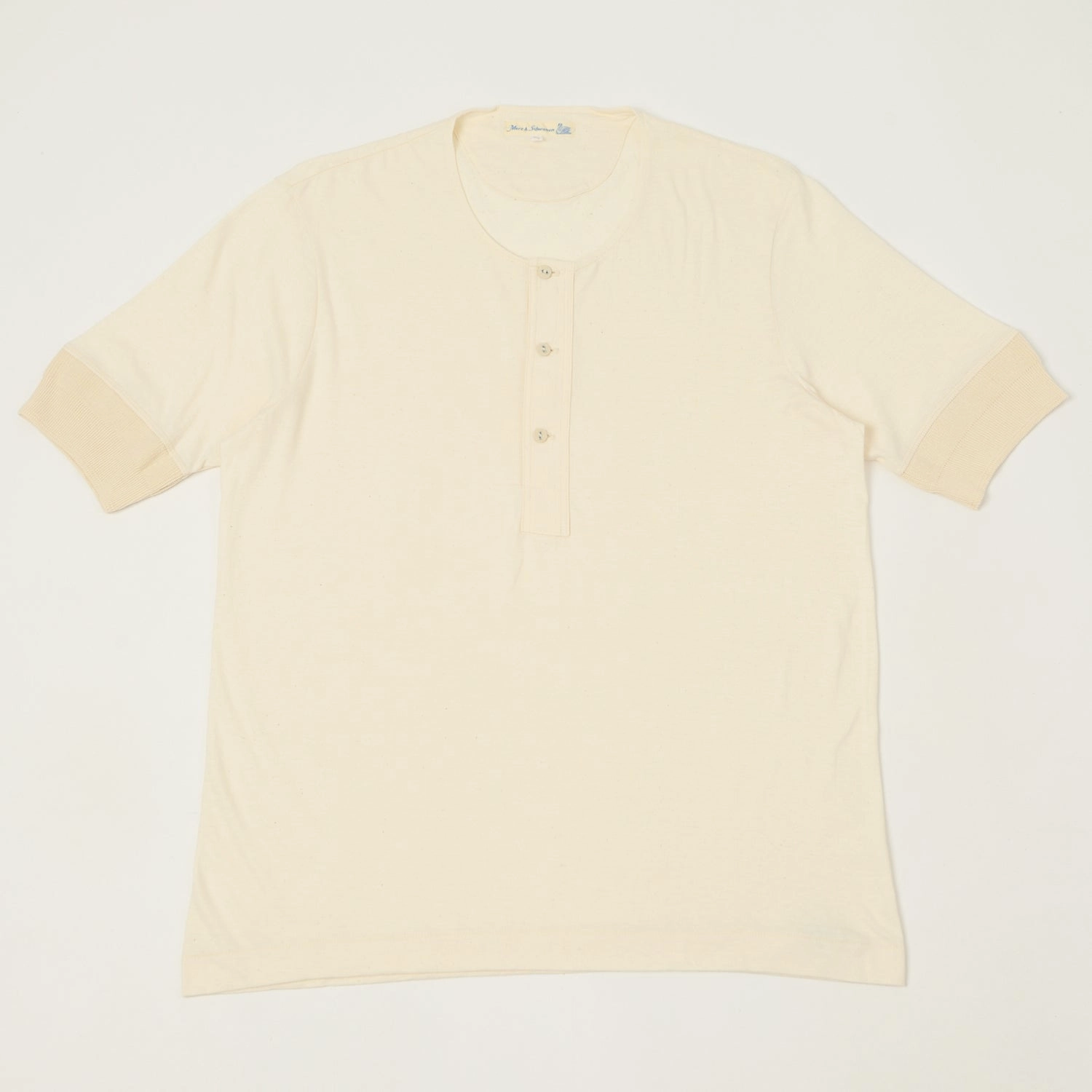 Merz b. Schwanen 103 Lightweight Short Sleeve Henley - Nature Comfortable Wear MinimalBranding