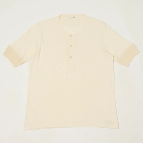 Merz b. Schwanen 103 Lightweight Short Sleeve Henley - Nature Retro Cool Design