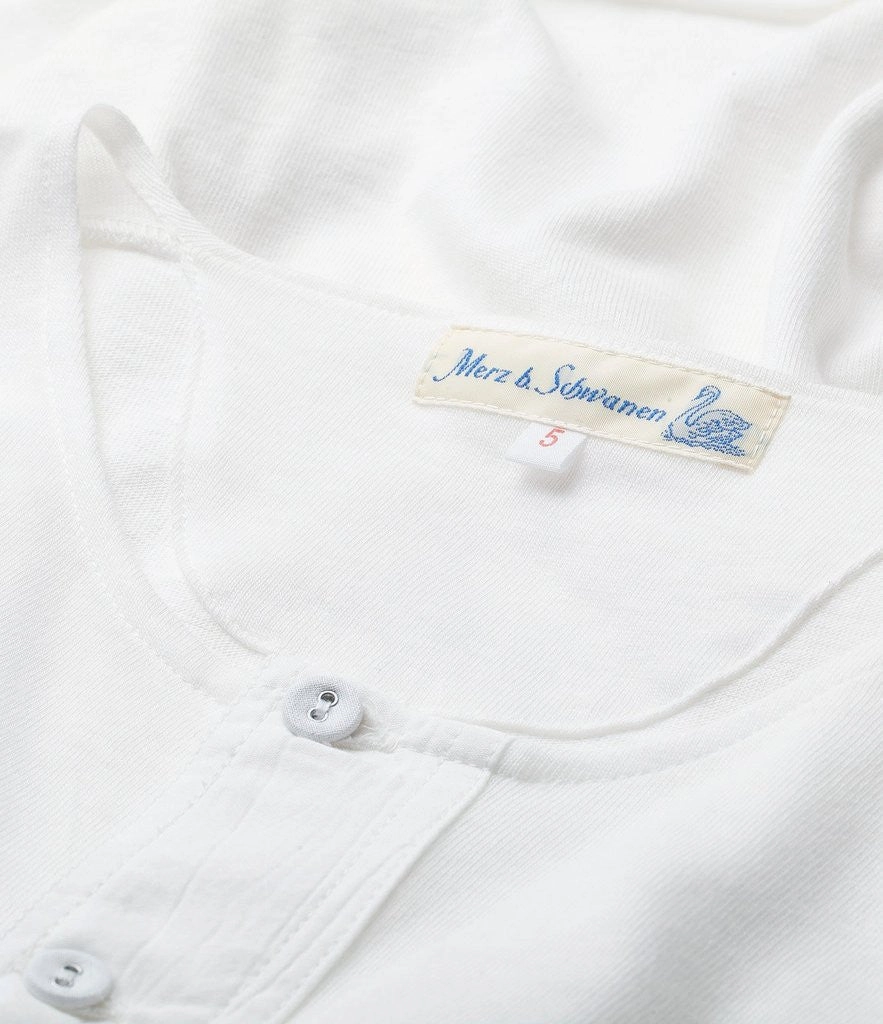 Merz b. Schwanen 103 Lightweight Short Sleeve Henley - White Comfy Essentials Wear Casual Day Wear
