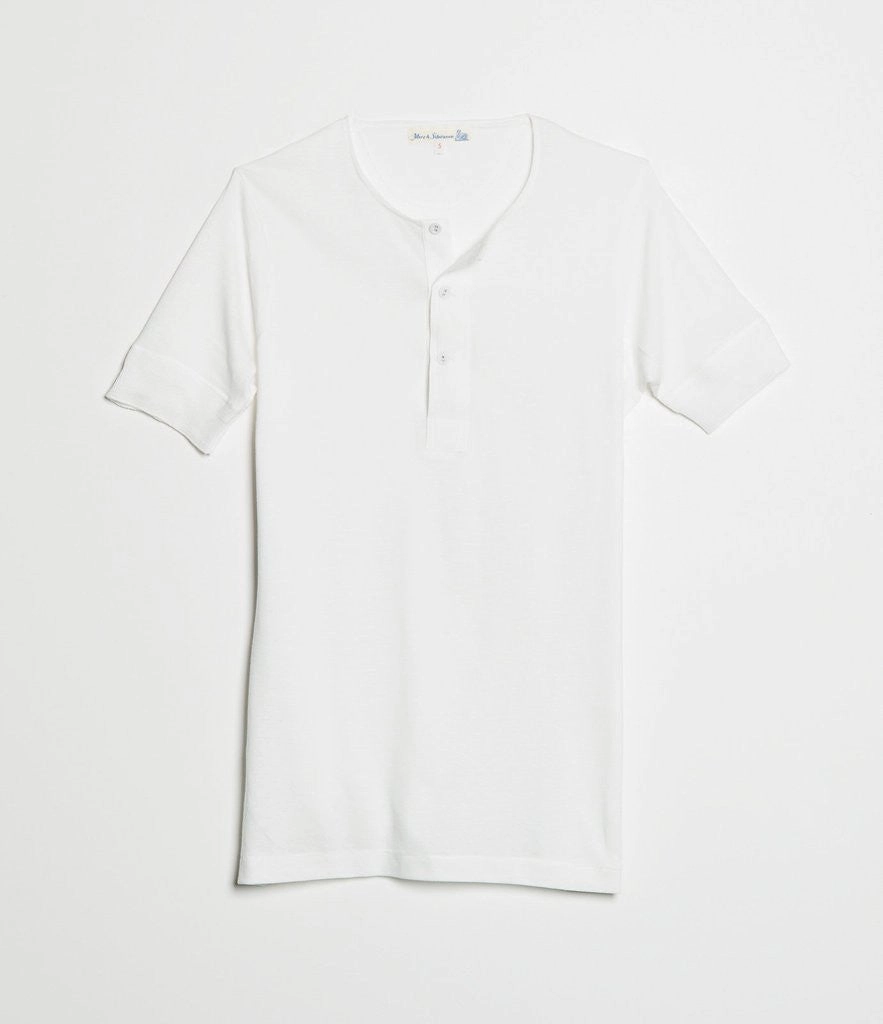 All-day style Merz b. Schwanen 103 Lightweight Short Sleeve Henley - White
