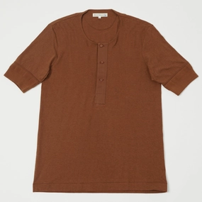 Merz b. Schwanen 103 Short Sleeve Henley - Tan Temperature Regulating Fabric Award-winning