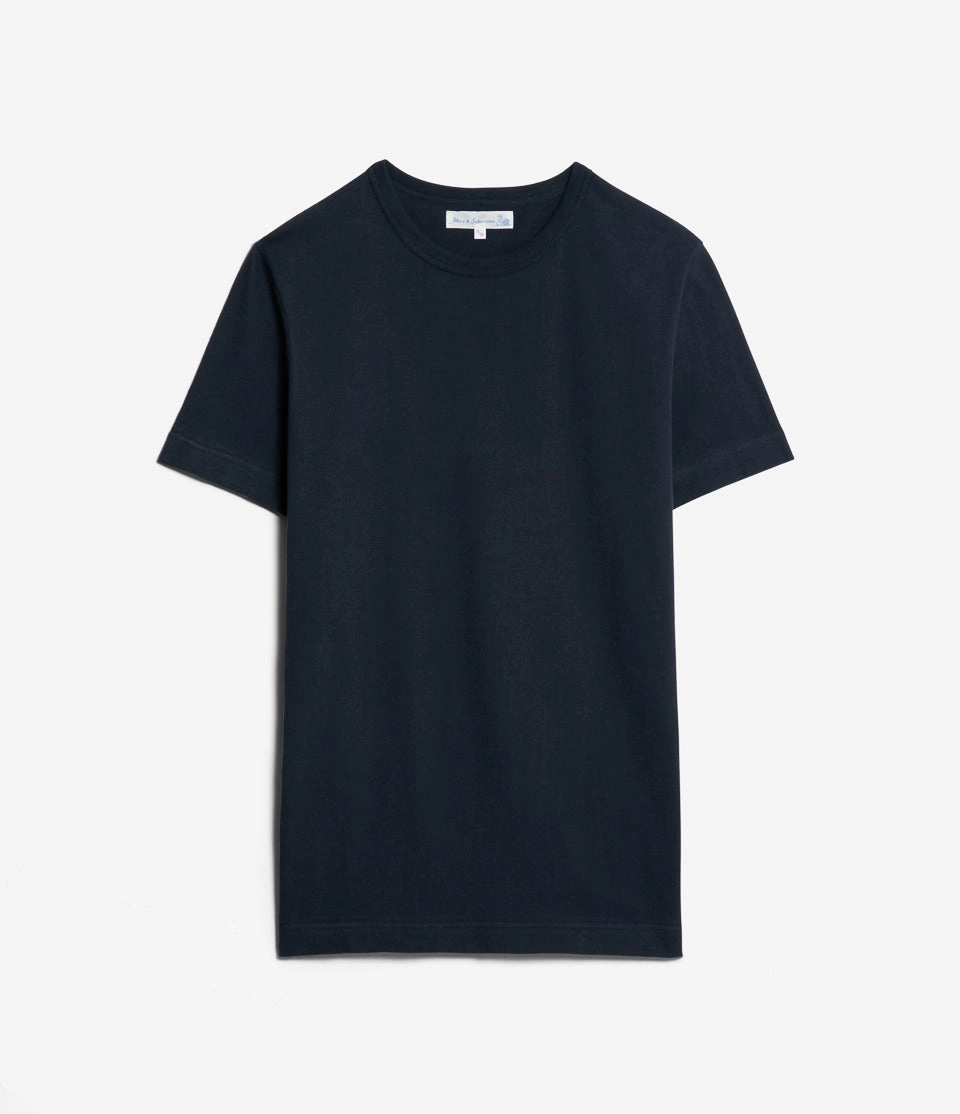 Merz b. Schwanen 1950s Classic Lightweight T-Shirt - Night Blue Layering Wear Durable Collar Construction