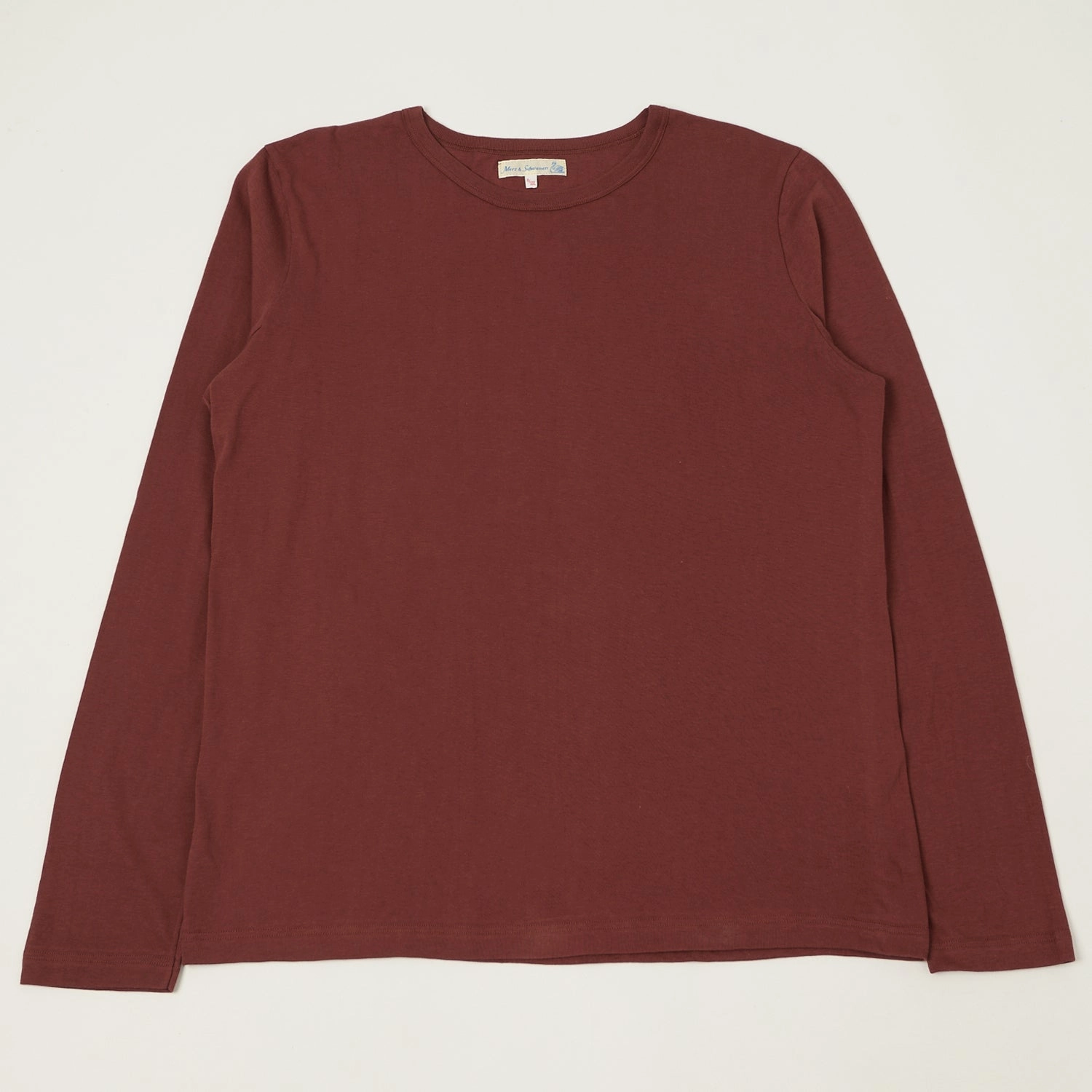 Relaxed Everyday Wear FadeResistant Coating Merz b. Schwanen 1950s Lightweight Long Sleeve T-Shirt - Barn Red