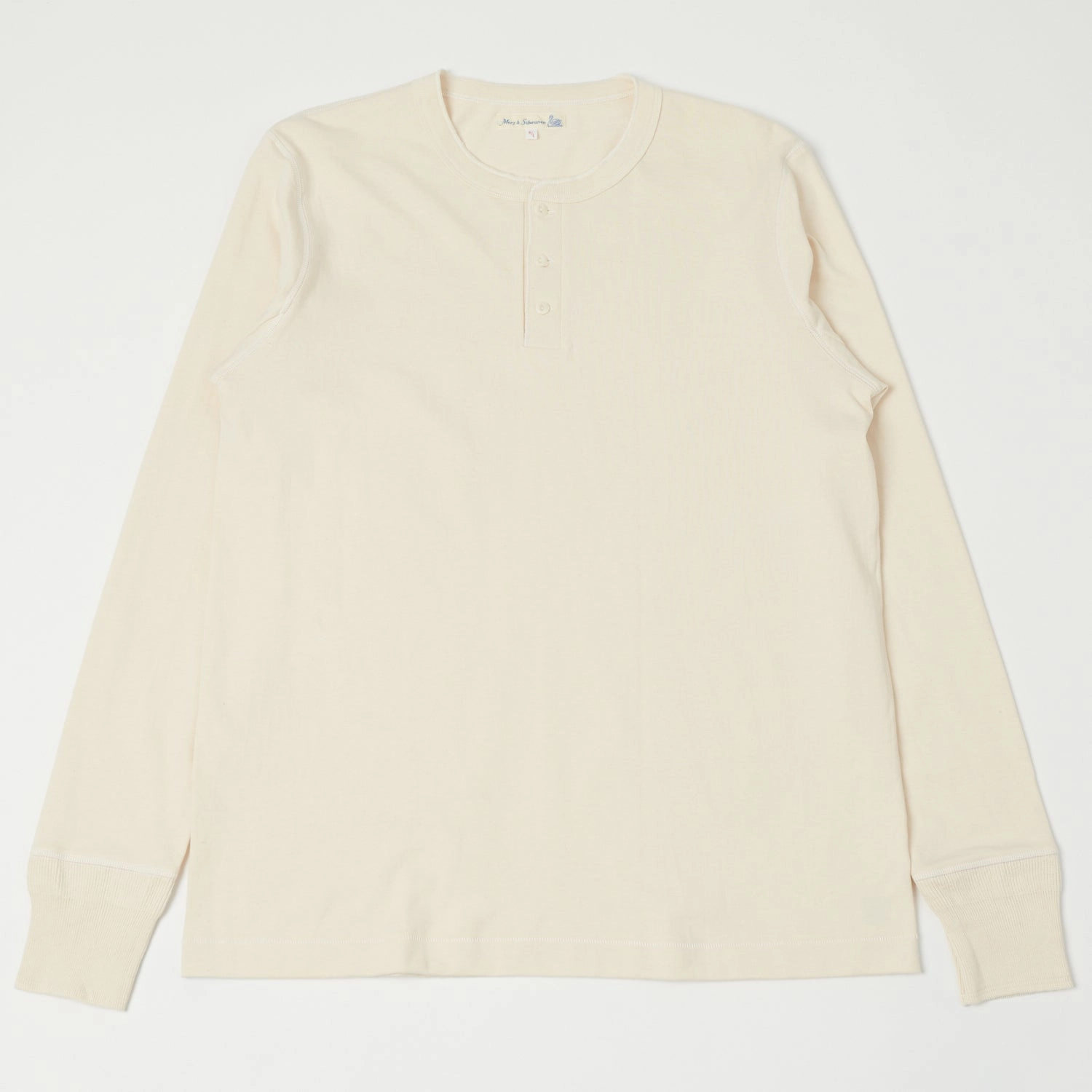 Merz b. Schwanen 204 Long Sleeve Henley - Nature Wrinkle Resistant Cloth