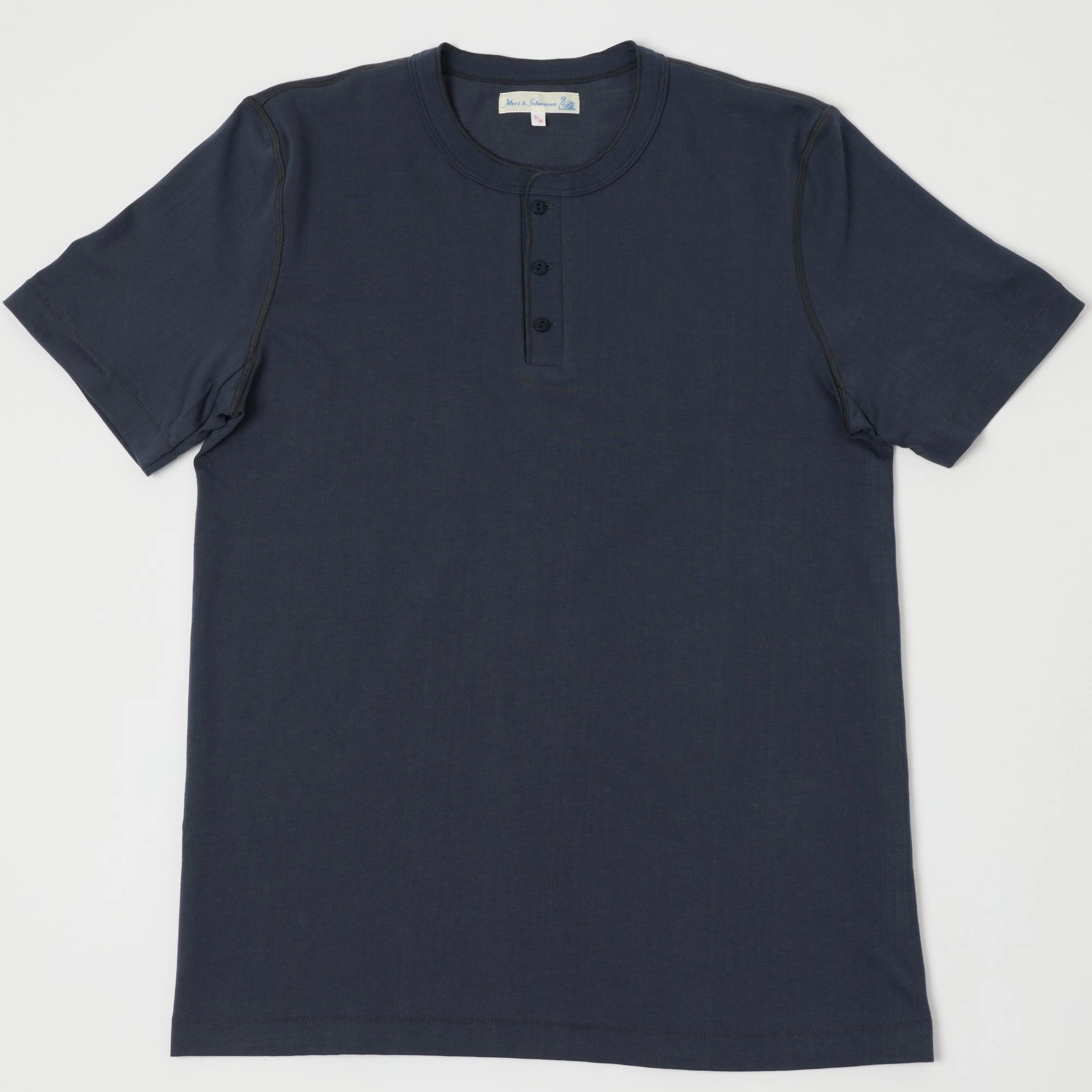 Fashion Top Merz b. Schwanen 204SL Short Sleeve Henley - Navy