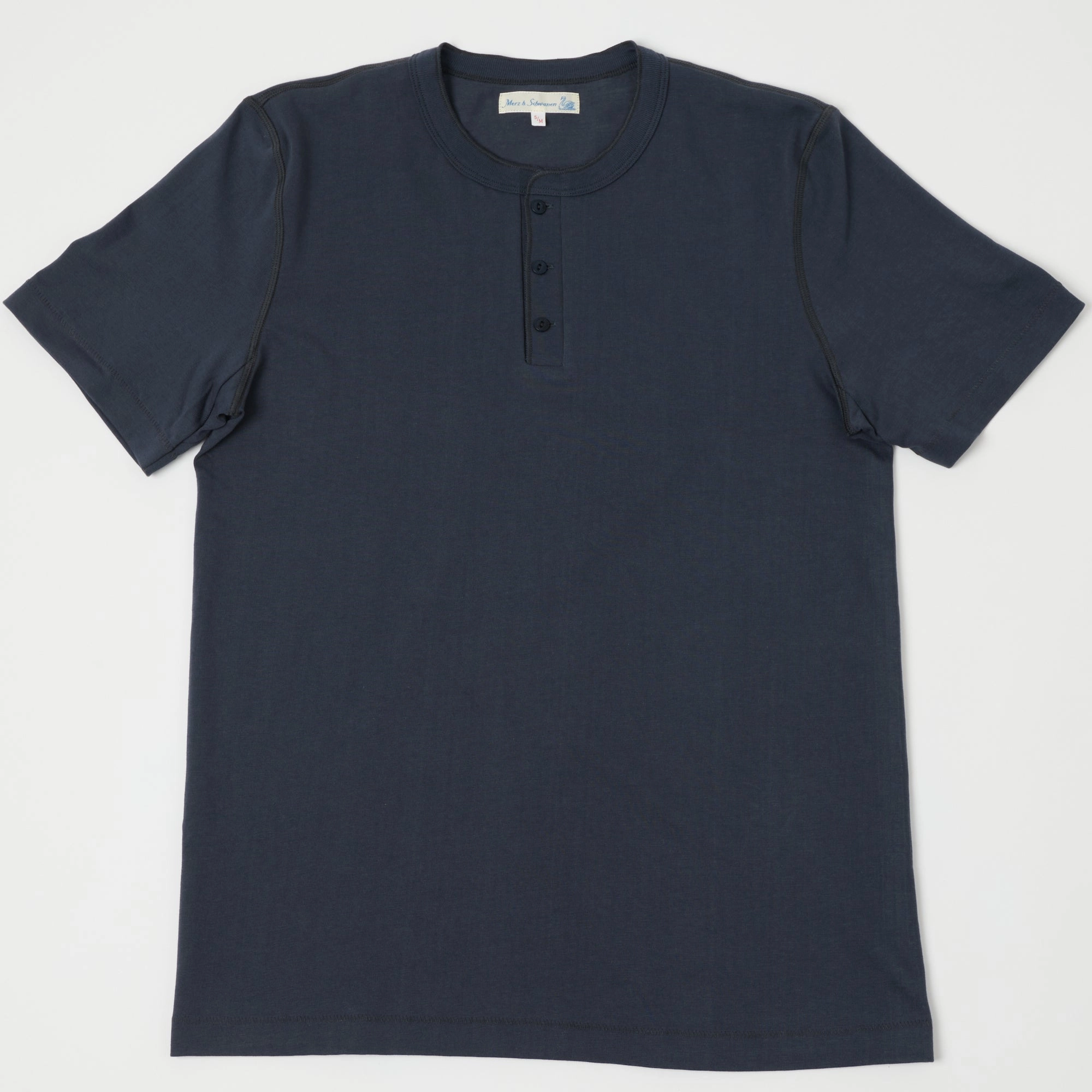 Sporty Stretch Fit Merz b. Schwanen 204SL Short Sleeve Henley - Navy