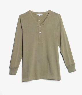 Merz b. Schwanen 206 Long Sleeve Henley - Army Green Breathable Layer tall size