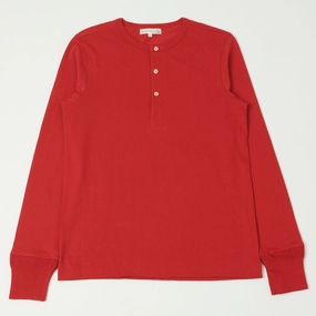 Merz b. Schwanen 206 Long Sleeve Henley - Red Soft Knit Heathered Fabric